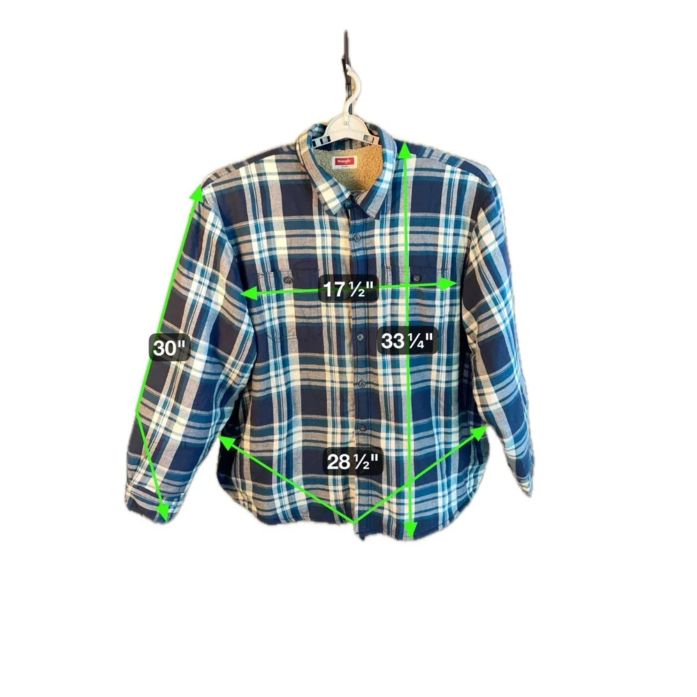 Wrangler‎ Sherpa Lined Plaid Flannel Shacket Men's Size 3XL Blue